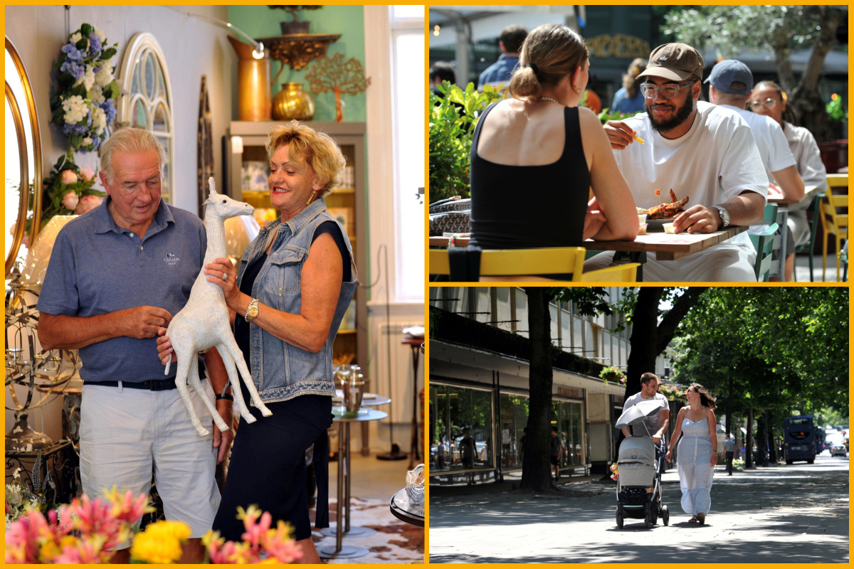 A collage of people shopping and dining in Cheltenham